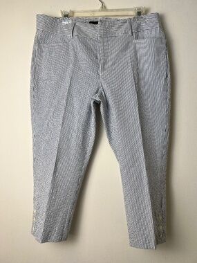 Jennifer&Grace Cotton Striped Crop Pants with Button Hem size 14